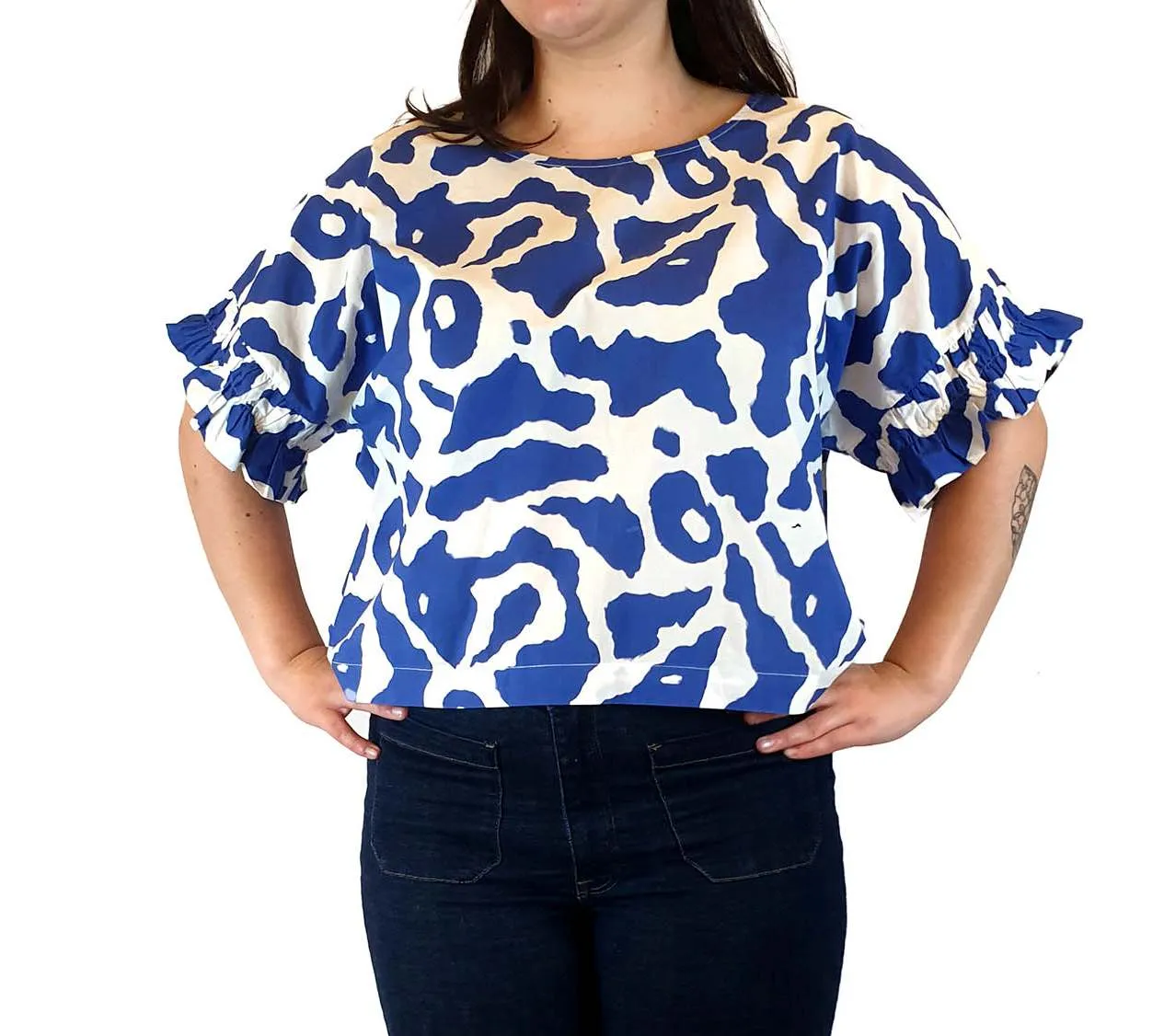 Gorman   Mireia Ruiz blue and white print top size 14