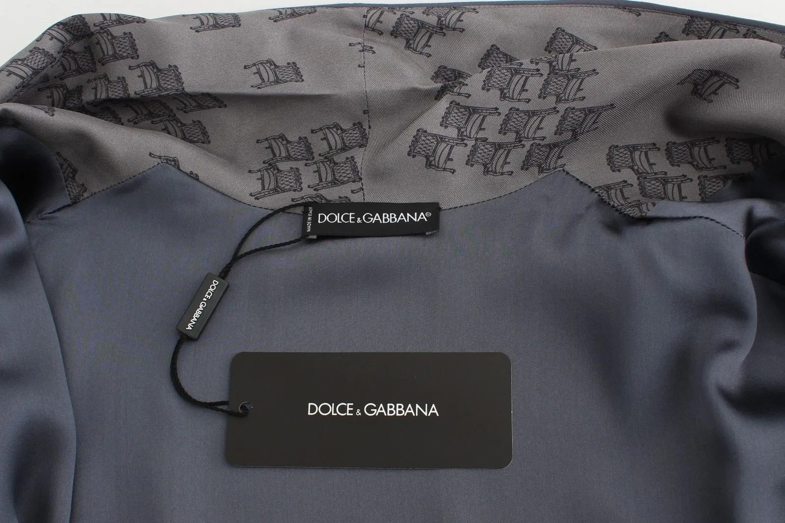 Gray Blue Chair Print SILK Robe Coat Nightgown