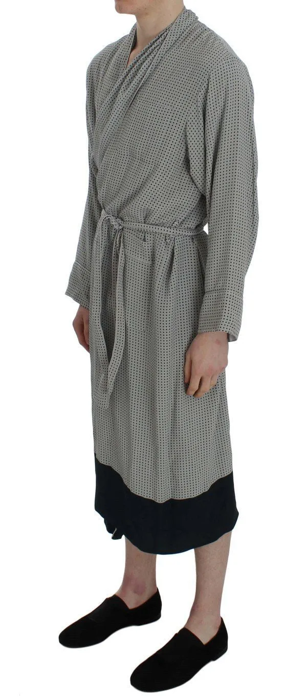 Gray Polka Dotted Silk Sleepwear Robe