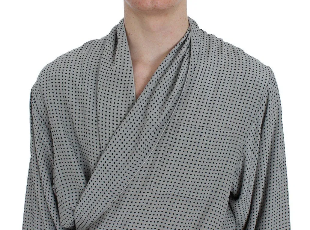 Gray Polka Dotted Silk Sleepwear Robe