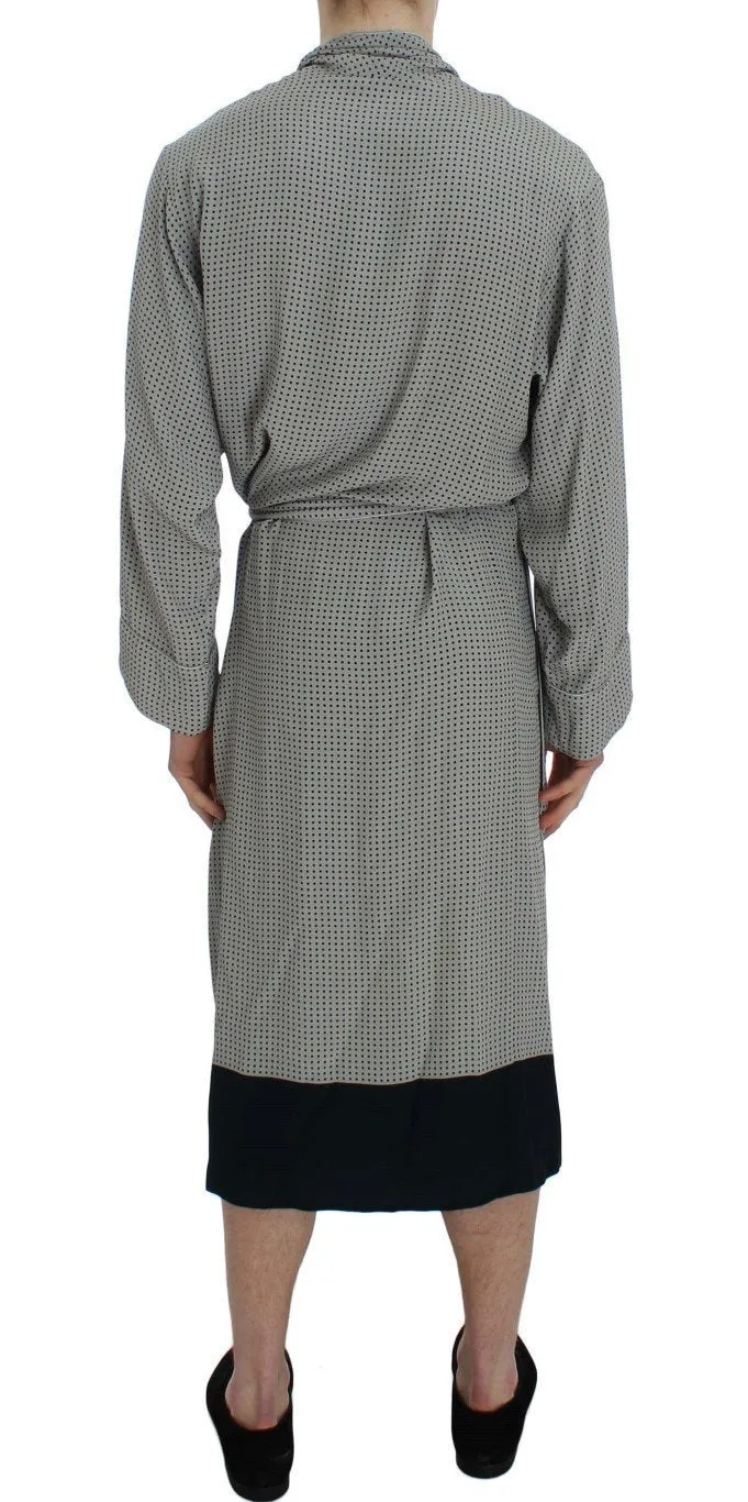Gray Polka Dotted Silk Sleepwear Robe