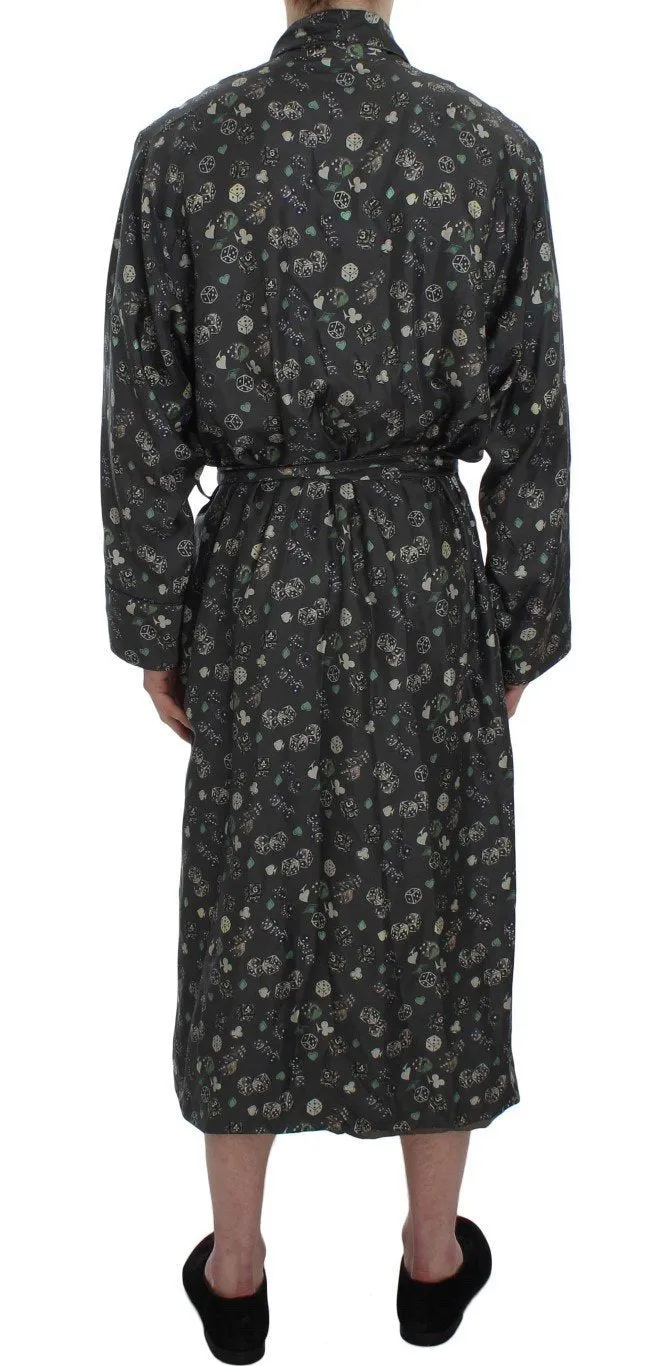 Green Dice Card Print Silk Nightgown