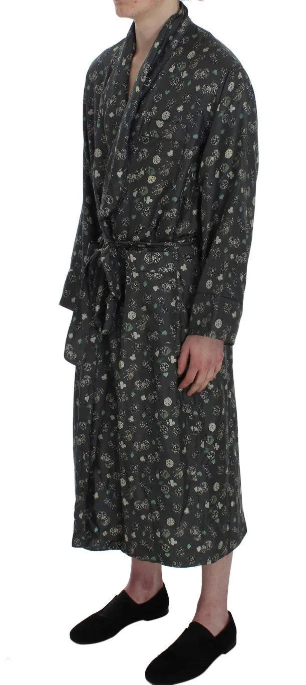 Green Dice Card Print Silk Nightgown