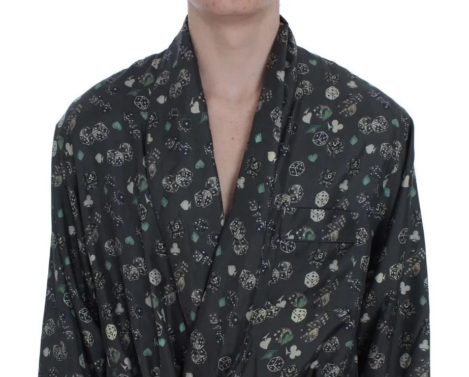 Green Dice Card Print Silk Nightgown
