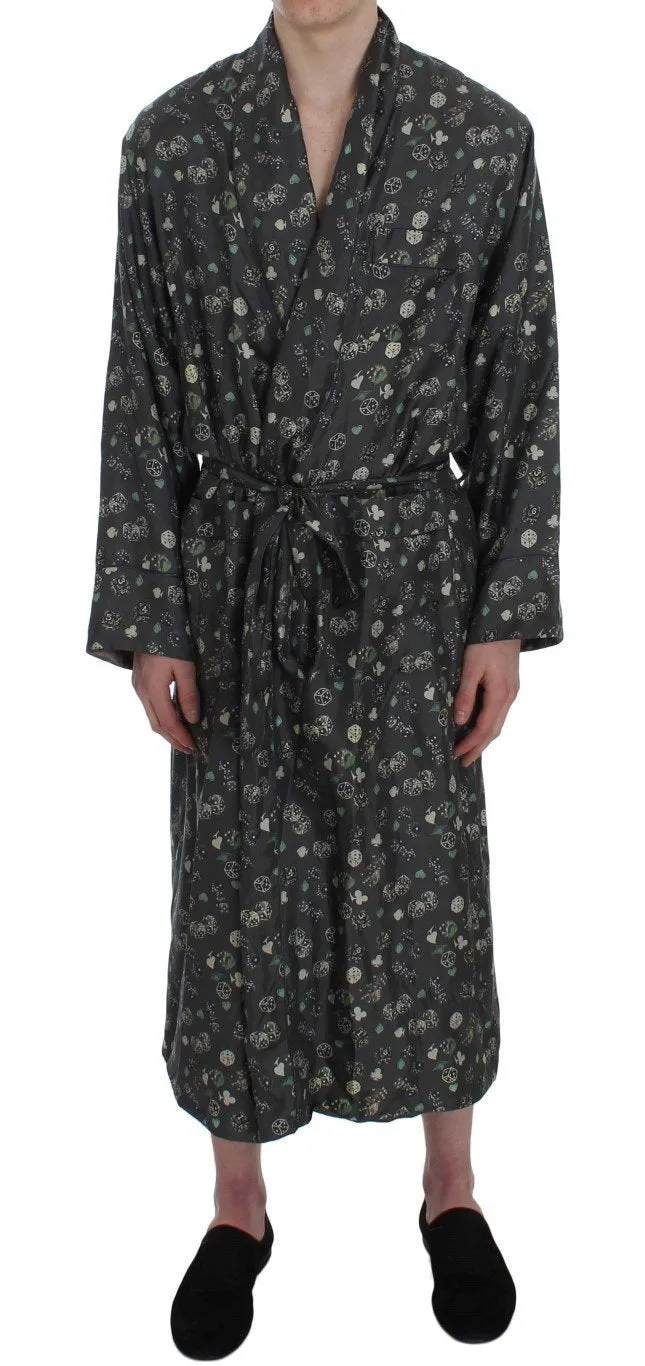 Green Dice Card Print Silk Nightgown