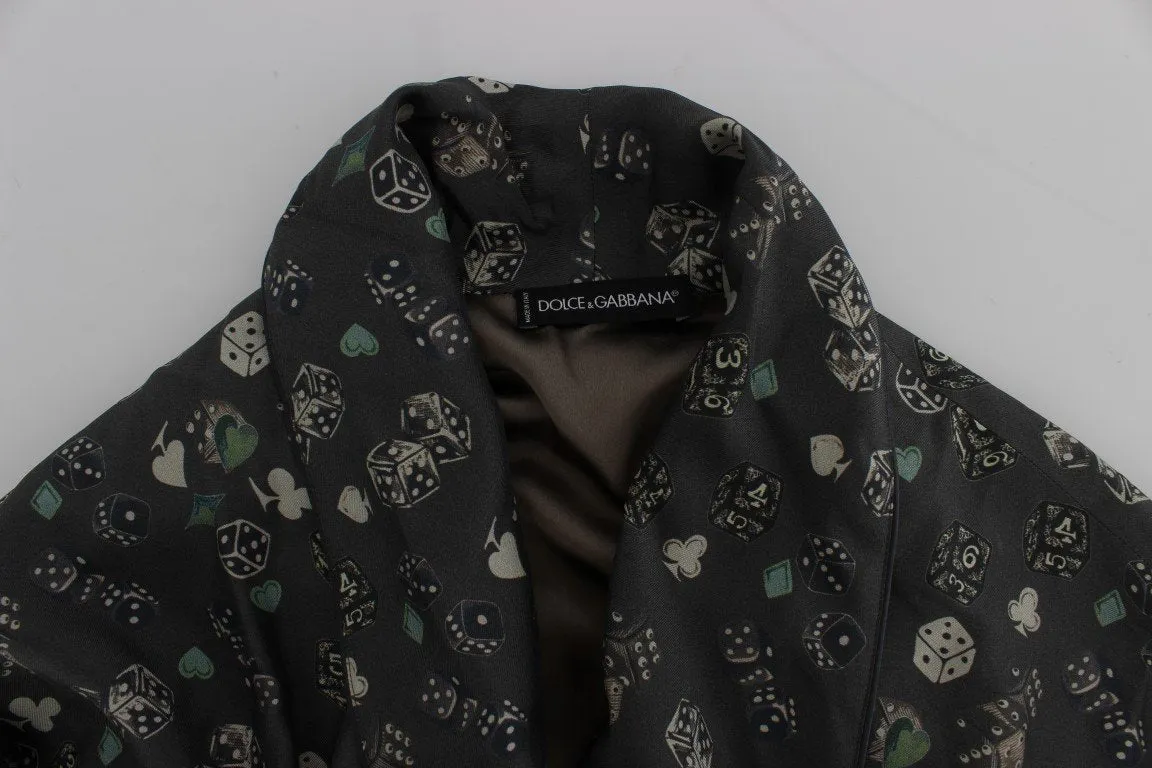 Green Dice Card Print Silk Nightgown