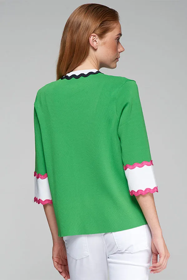 GREEN RIC-RAC DETAIL CARDIGAN