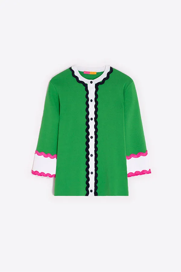 GREEN RIC-RAC DETAIL CARDIGAN