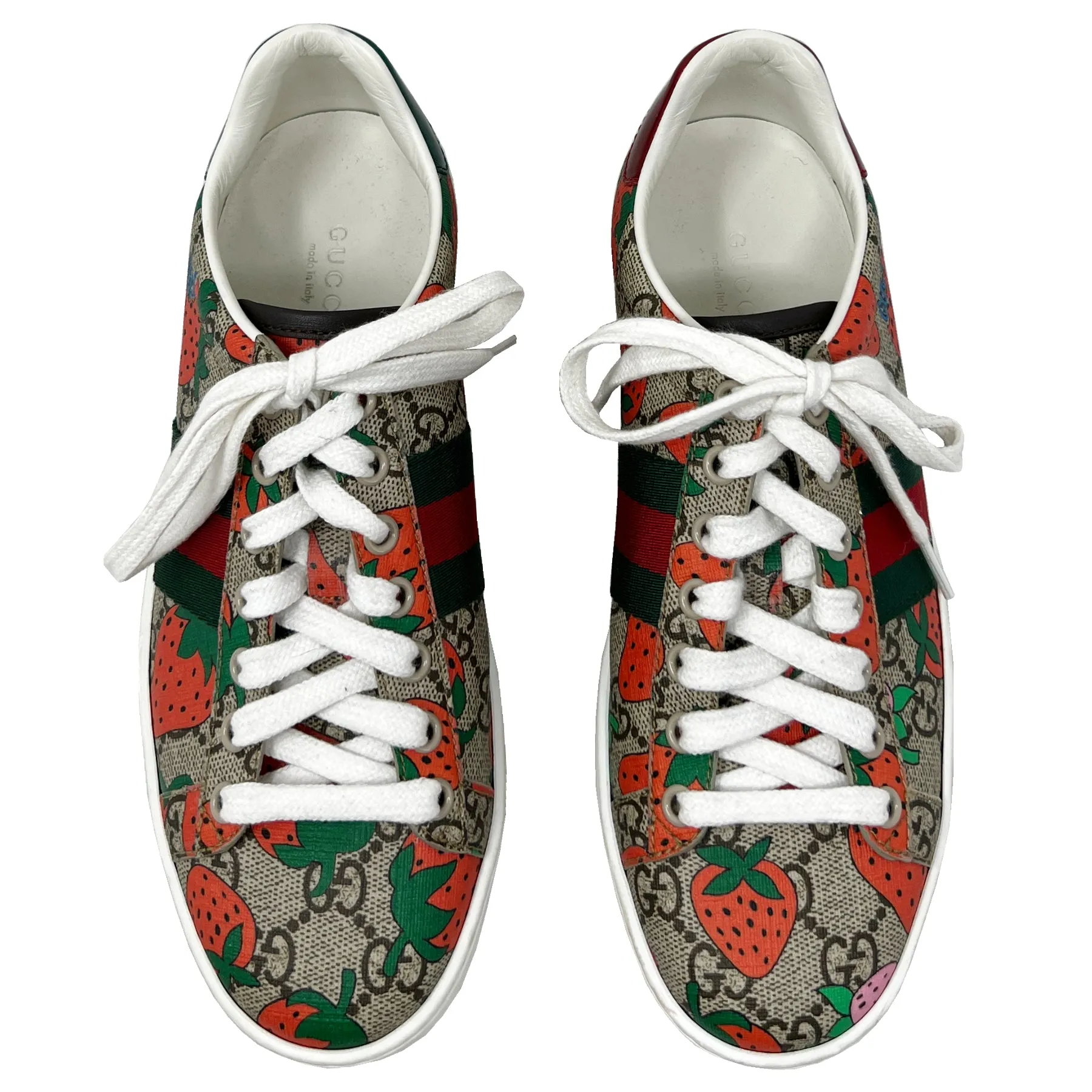 Gucci GG Supreme Monogram Logo Strawberries Print Ace Sneakers EU 36