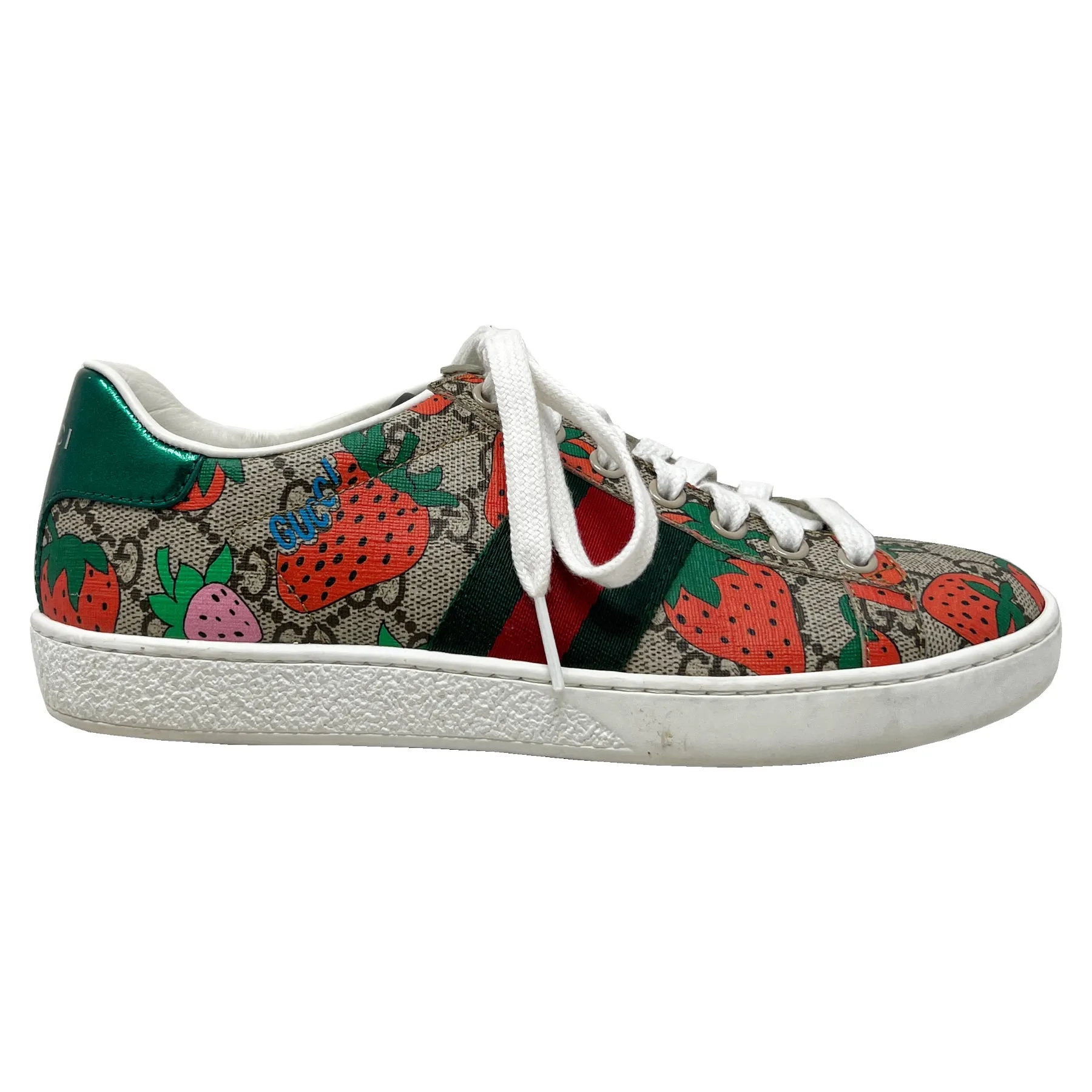 Gucci GG Supreme Monogram Logo Strawberries Print Ace Sneakers EU 36
