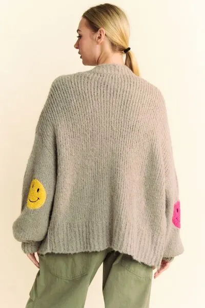 Hazel Blues® |  Davi & Dani Fuzzy Smile Open Front Long Sleeve Cardigan