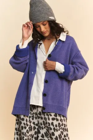Hazel Blues® |  Davi & Dani Shawl Collar Ribbed Detail Button Up Cardigan