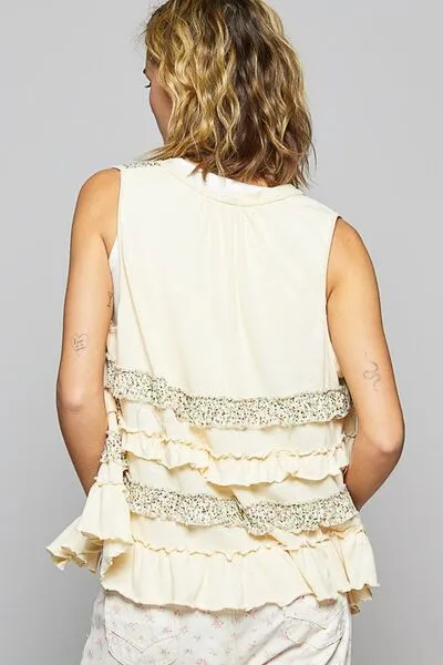 Hazel Blues® |  POL Ruffled Open Front Sleeveless Cardigan