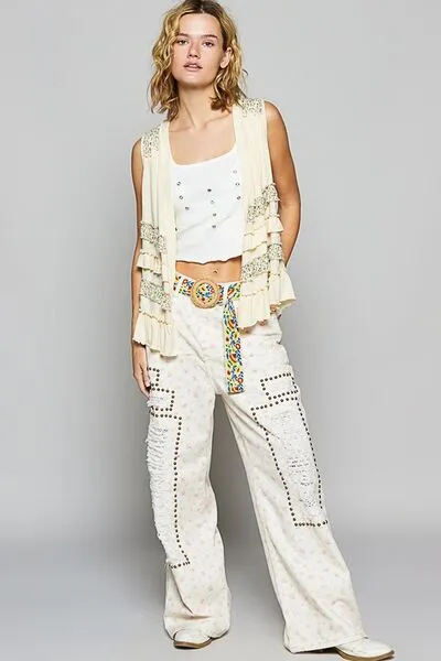 Hazel Blues® |  POL Ruffled Open Front Sleeveless Cardigan