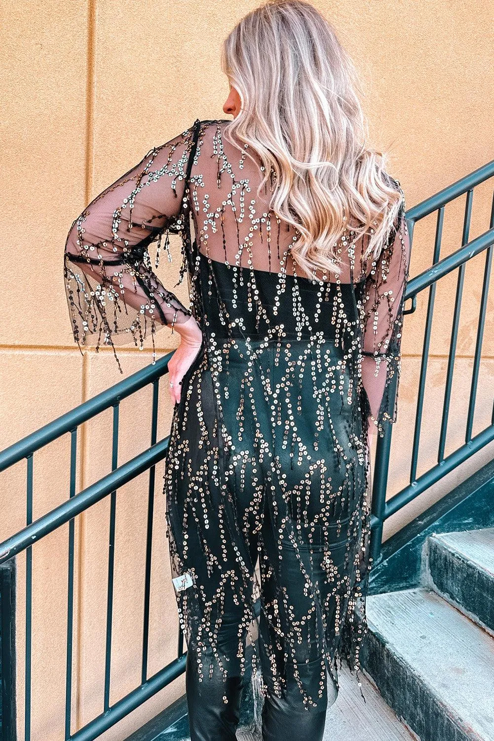 Hazel Blues® | Sequin Open Front Sheer Cardigan