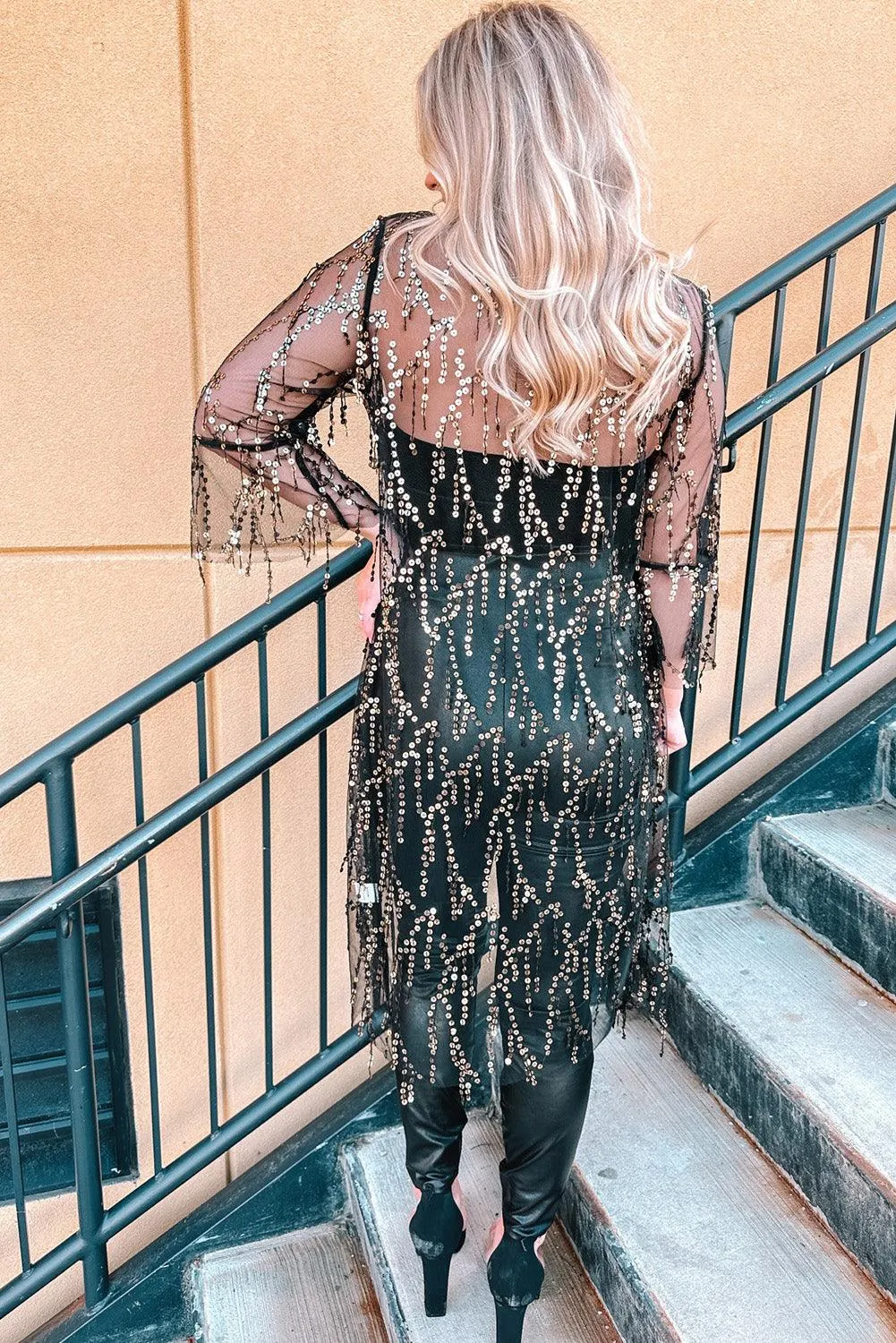 Hazel Blues® | Sequin Open Front Sheer Cardigan