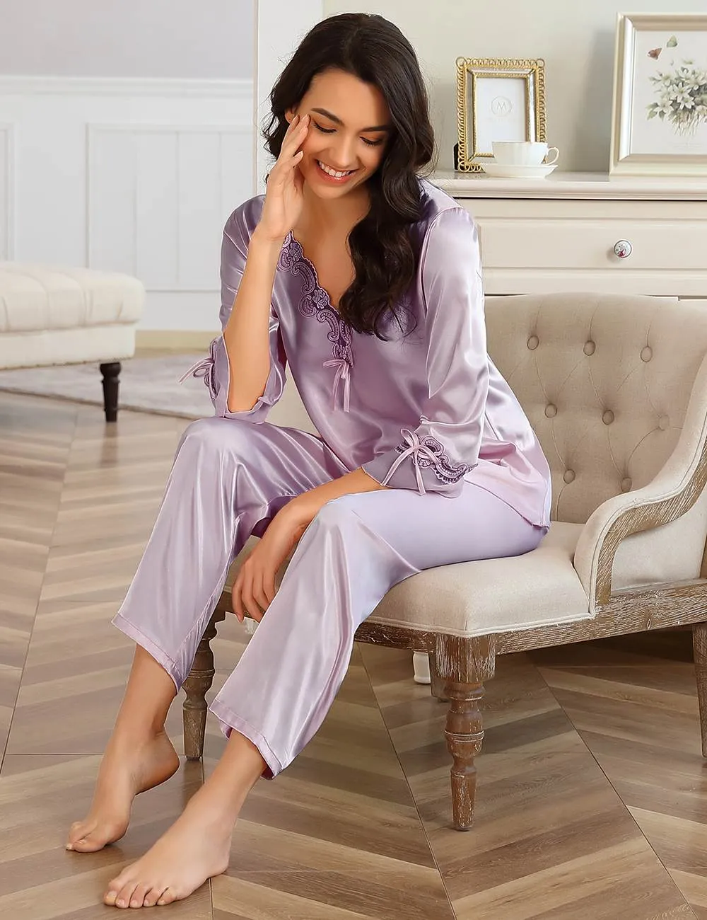 High Quality Long Sleeve Silk Pajama Egypt Set Two Piece Set in