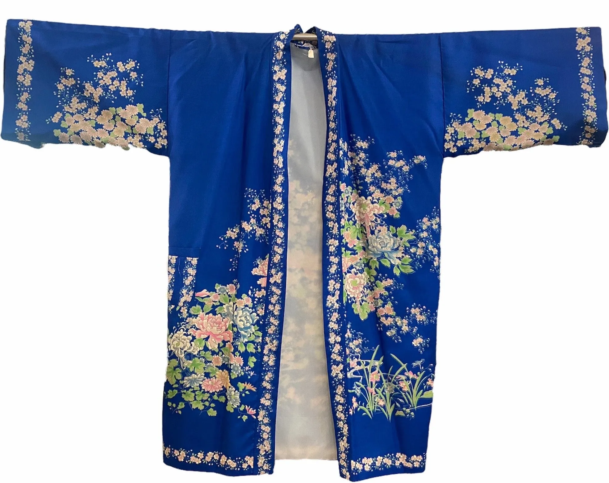 Hiyashi Japanese Vibrant Blue Silk Floral Belted Robe