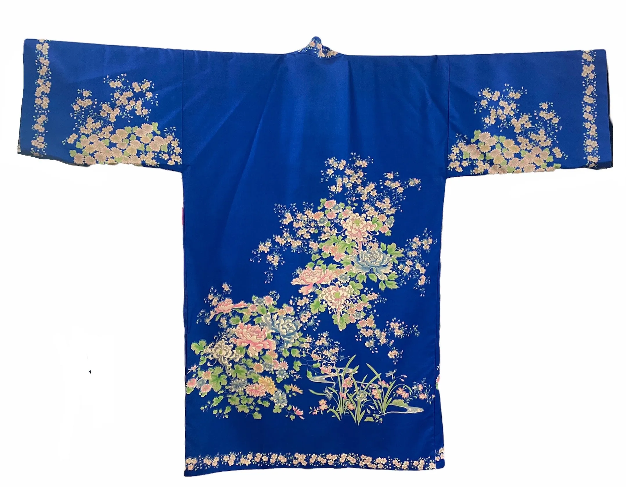 Hiyashi Japanese Vibrant Blue Silk Floral Belted Robe