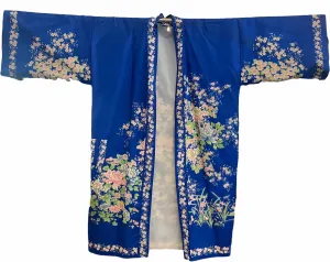Hiyashi Japanese Vibrant Blue Silk Floral Belted Robe