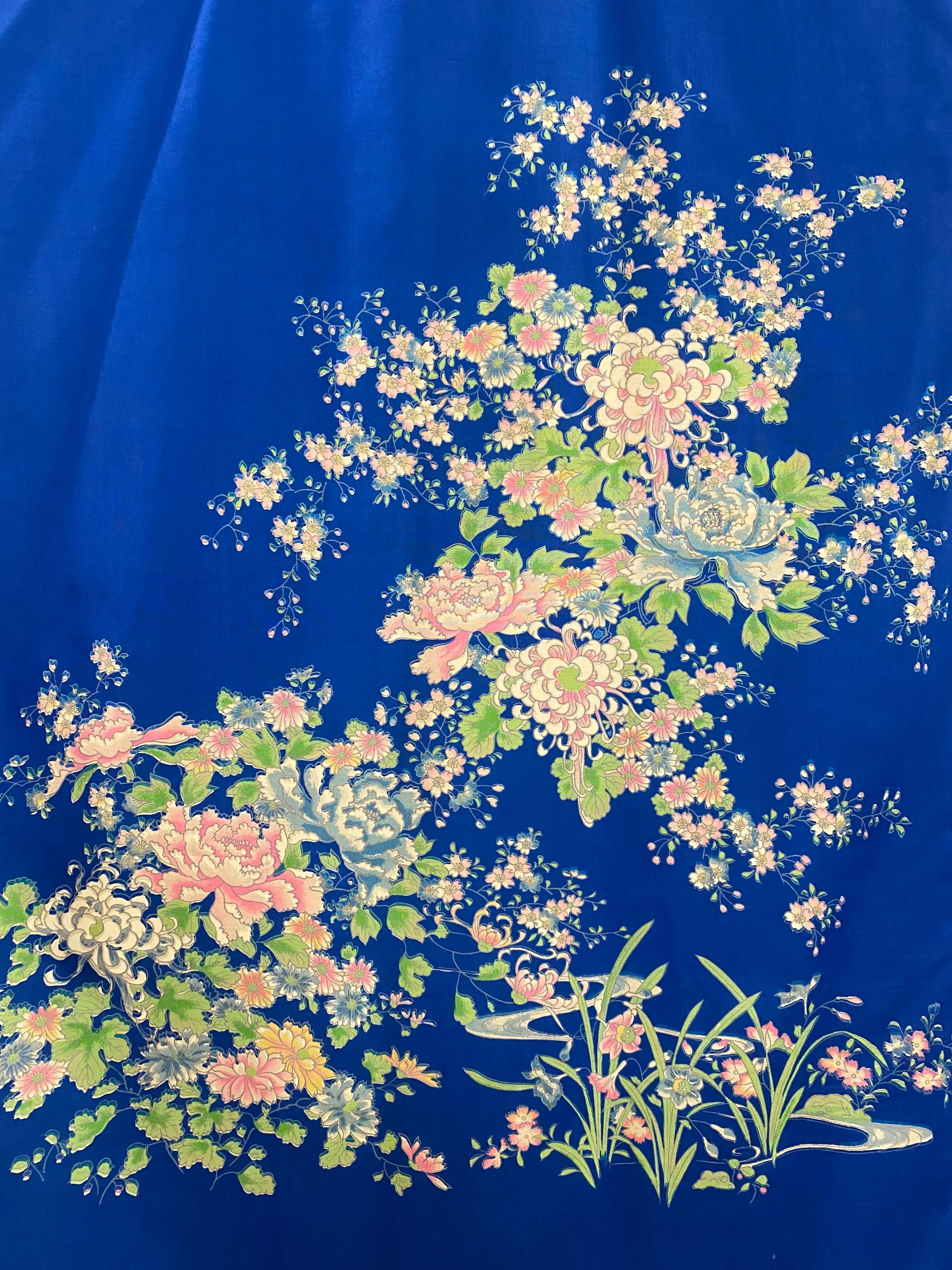 Hiyashi Japanese Vibrant Blue Silk Floral Belted Robe