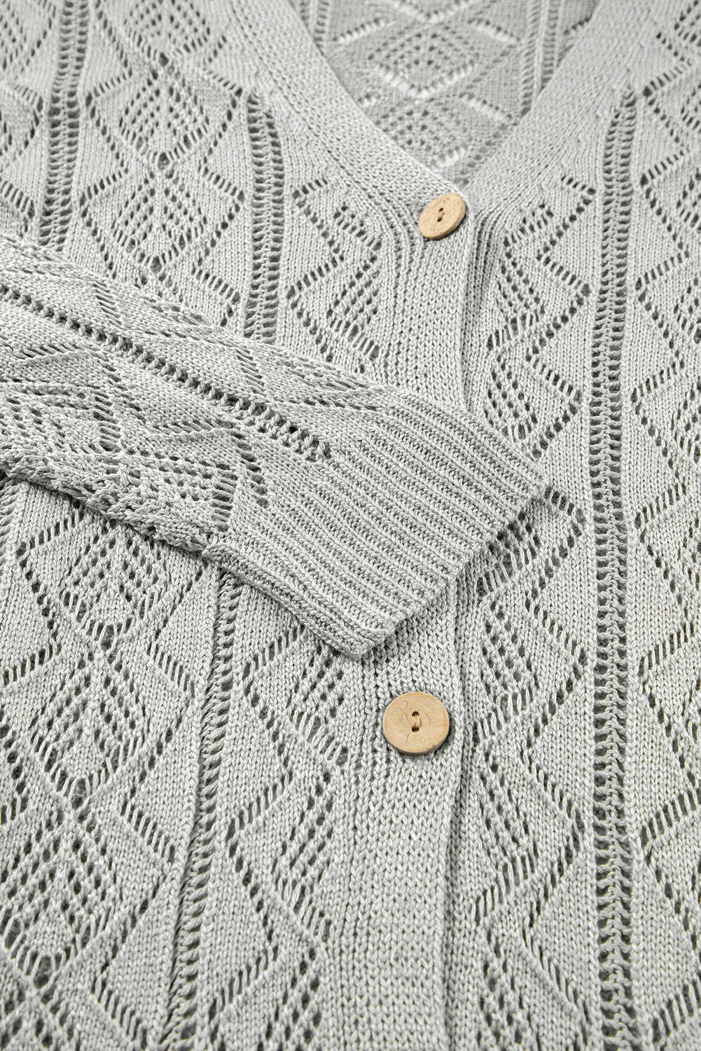 Hollow Out Buttons Front Long Cardigan