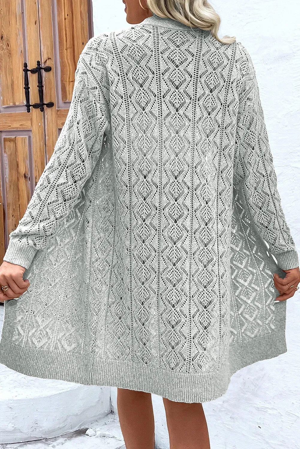 Hollow Out Buttons Front Long Cardigan