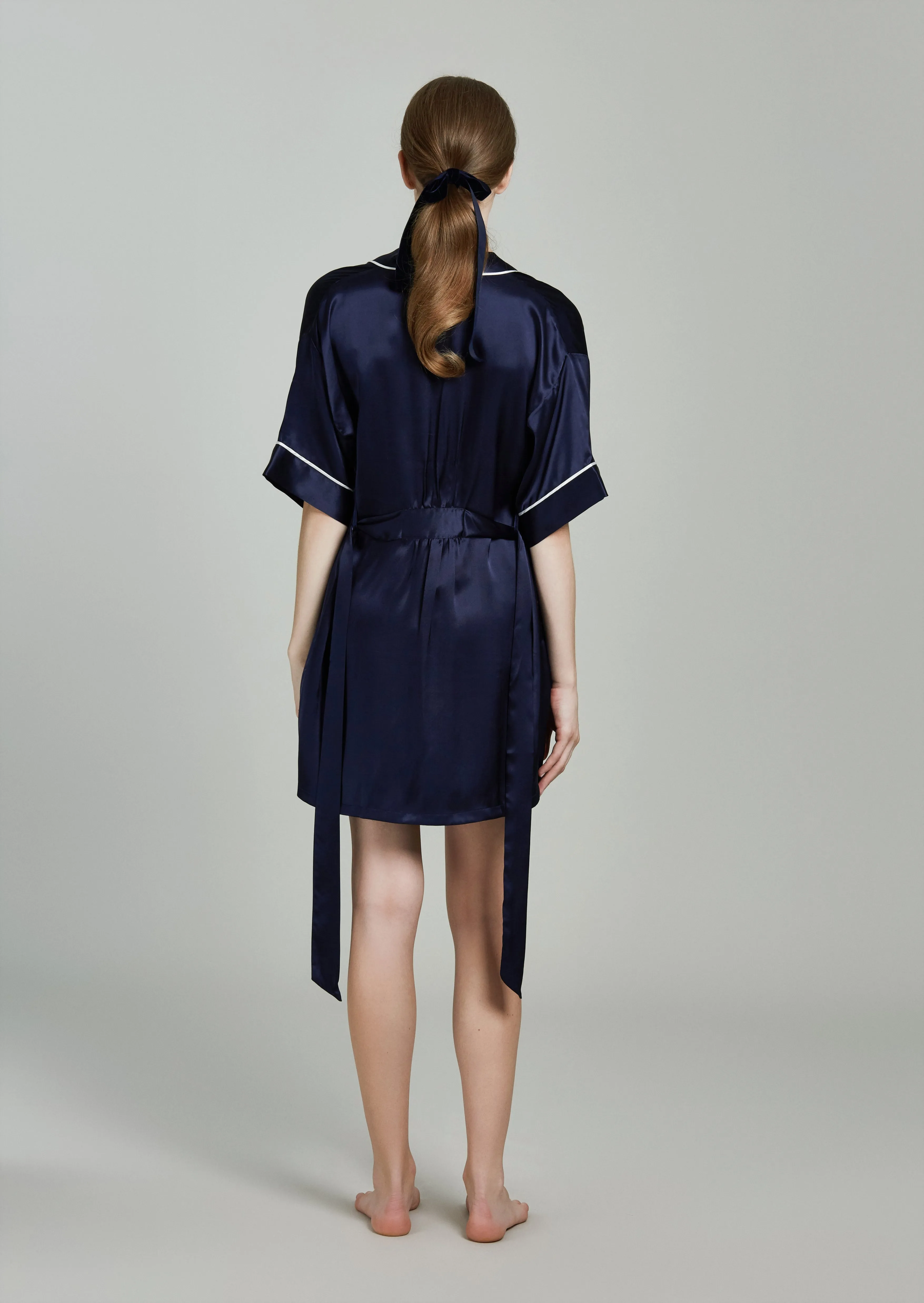 Jacques Midnight Blue Short Silk Robe