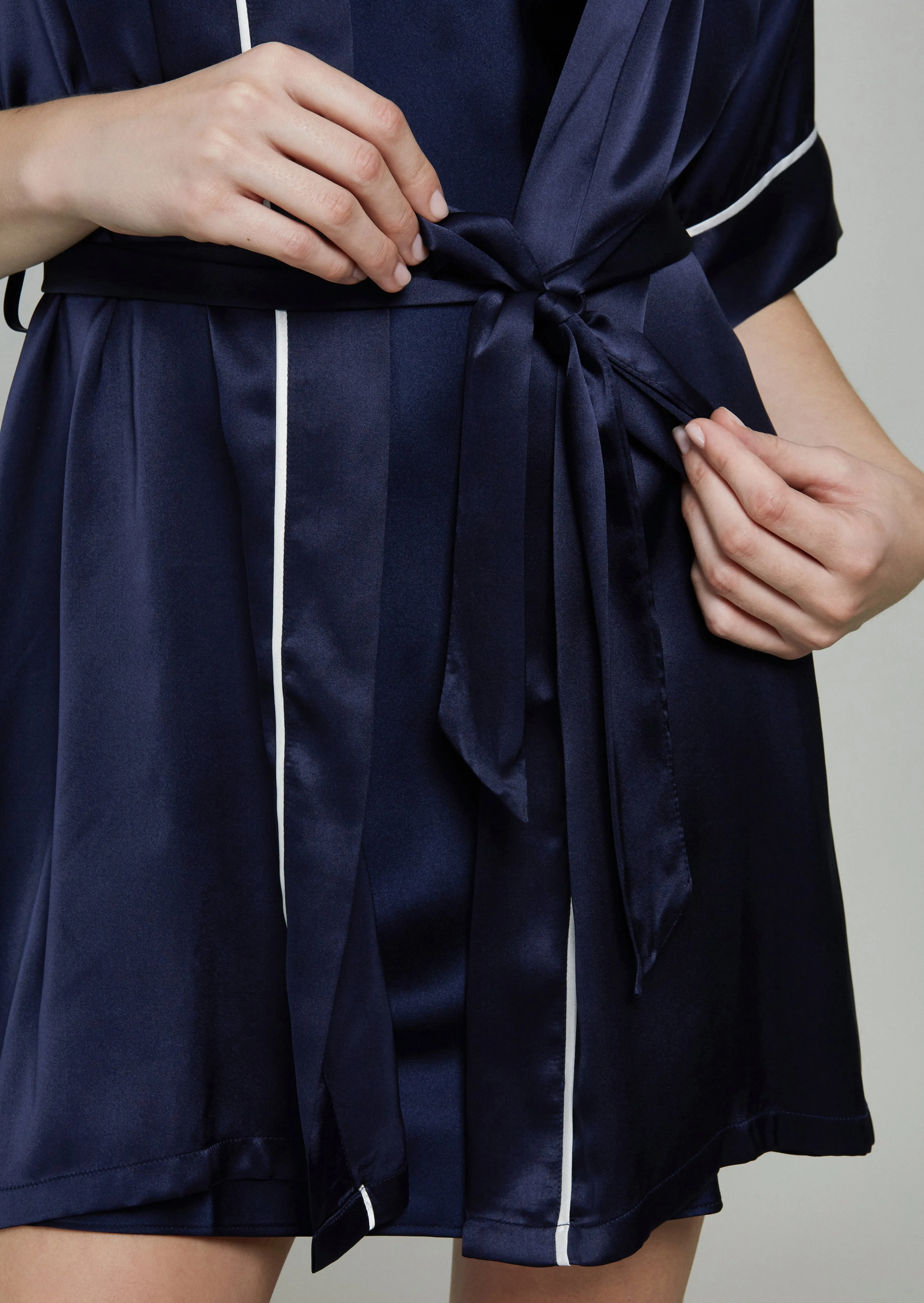 Jacques Midnight Blue Short Silk Robe
