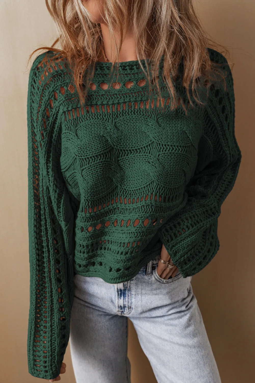 KaleaBoutique Hollow-out Cable Knit Cropped Sweater