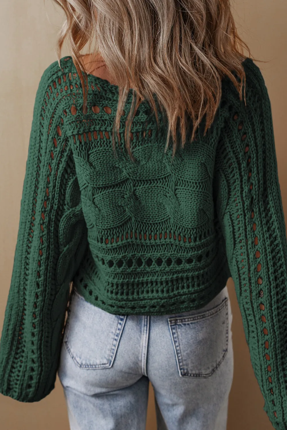 KaleaBoutique Hollow-out Cable Knit Cropped Sweater
