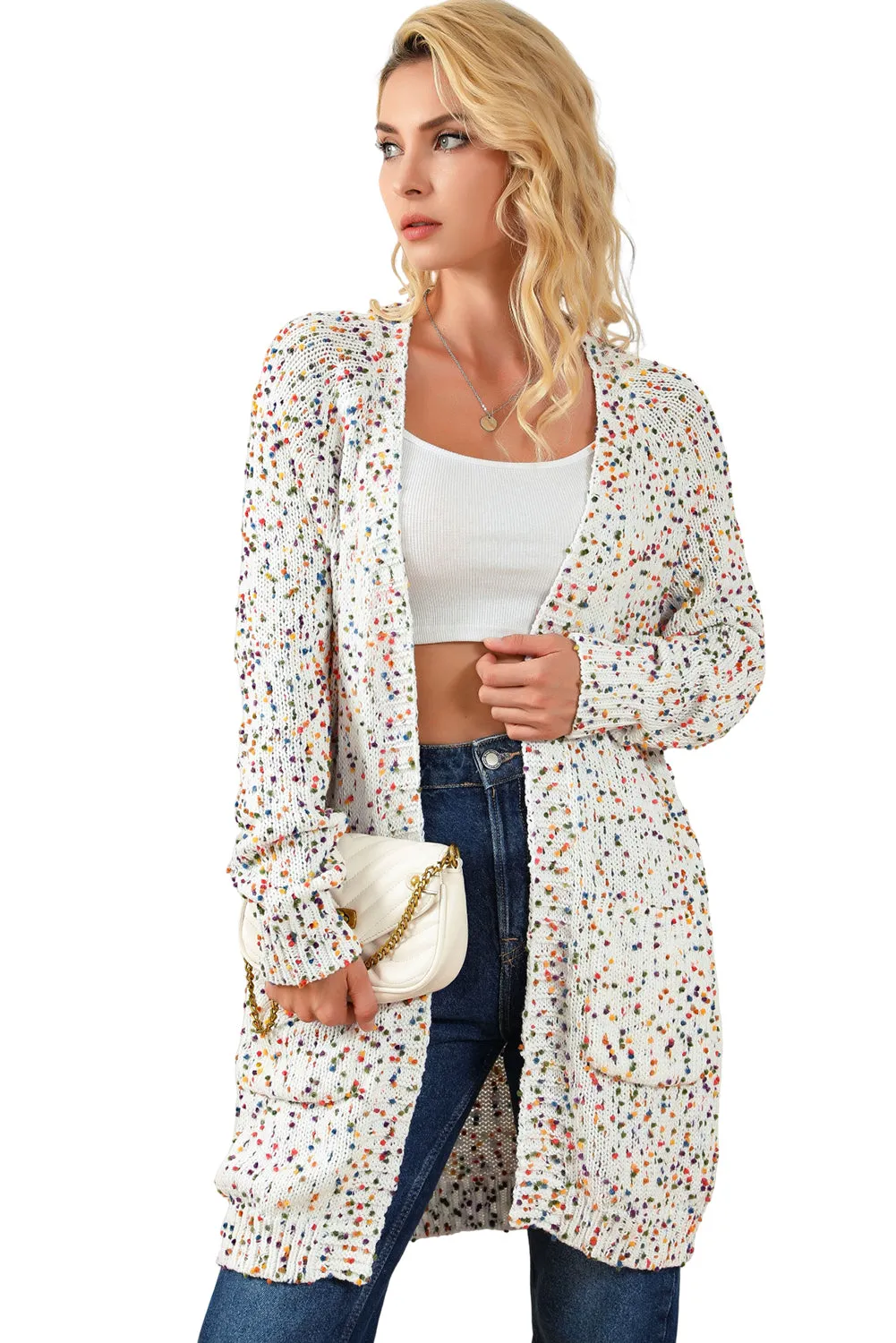 KaleaBoutique Rainbow Popcorn Confetti Open Front Cardigan