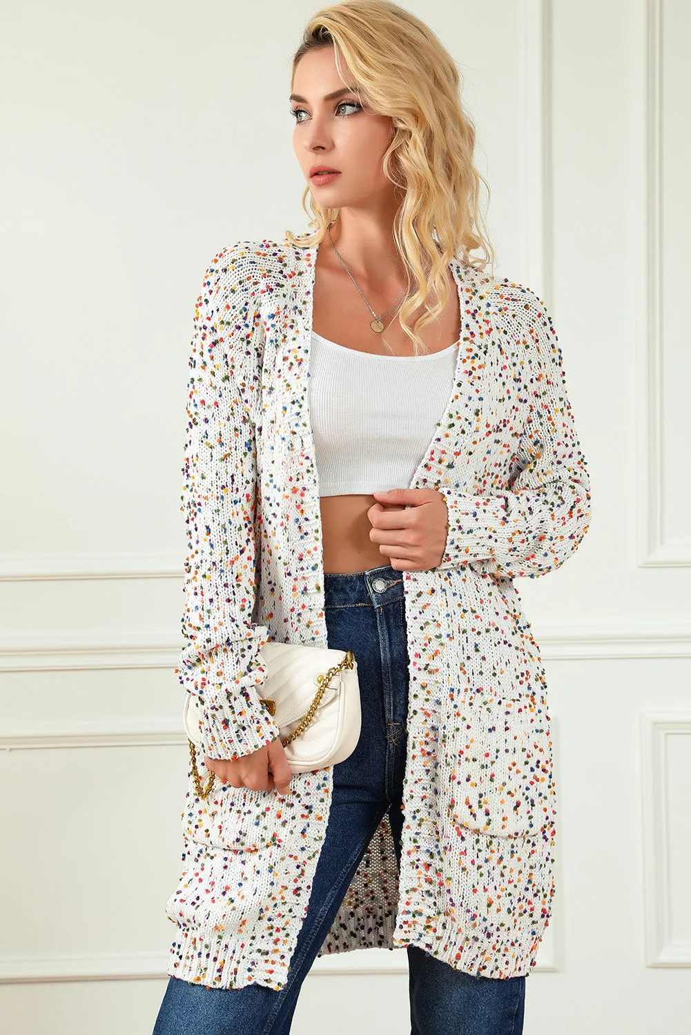 KaleaBoutique Rainbow Popcorn Confetti Open Front Cardigan