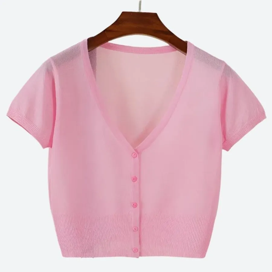 Lightweight Sheer V-Neck Button Cardigans