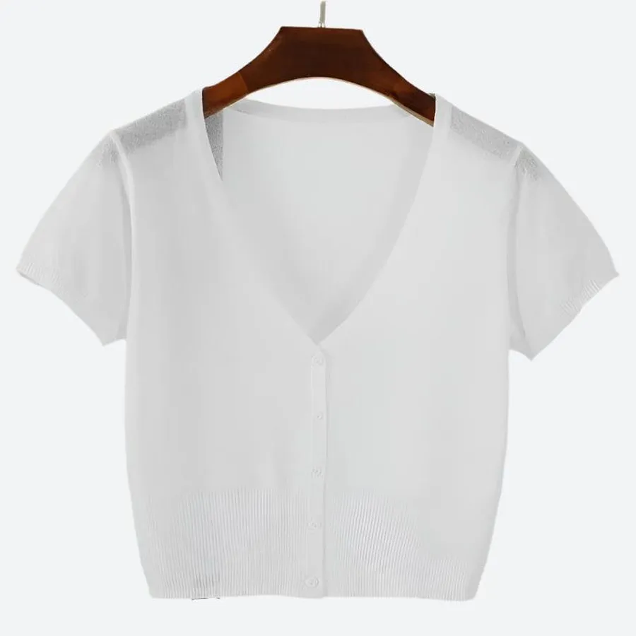 Lightweight Sheer V-Neck Button Cardigans