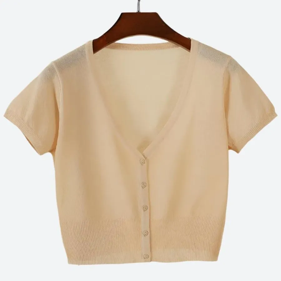 Lightweight Sheer V-Neck Button Cardigans