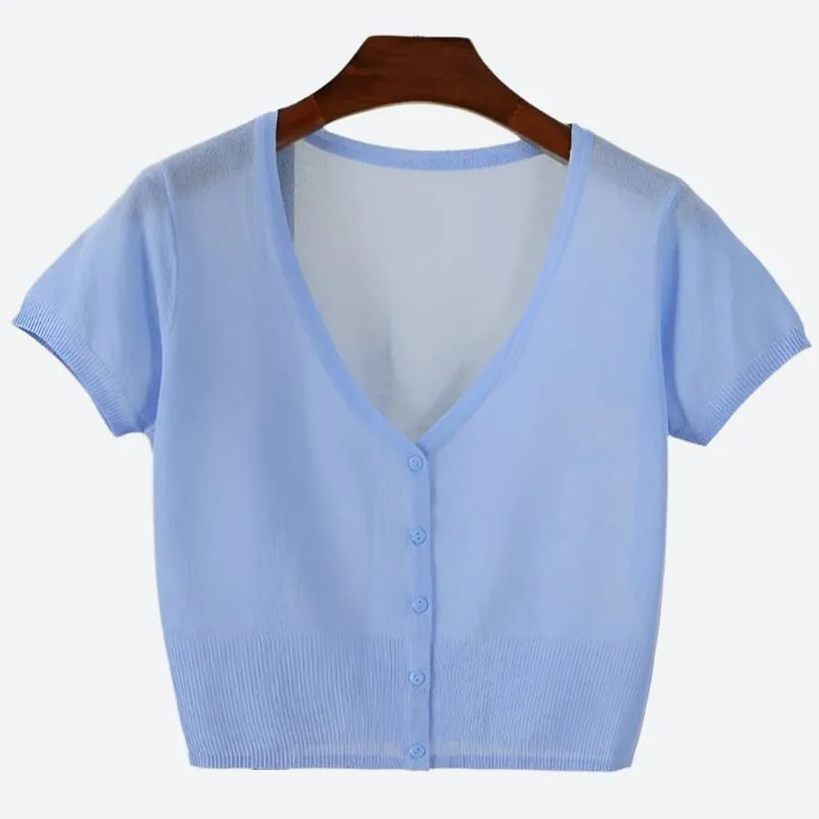 Lightweight Sheer V-Neck Button Cardigans