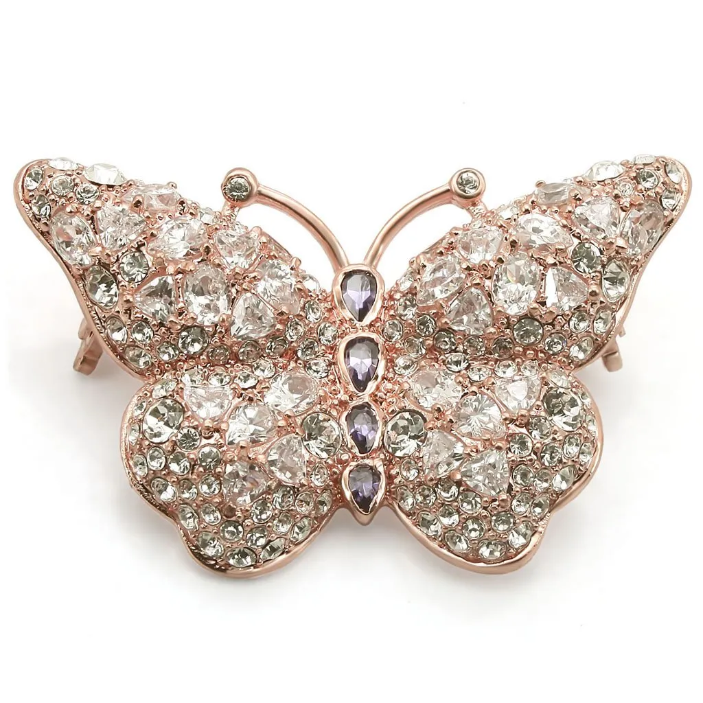 LO1227 Rose Gold Brass Brooches with AAA Grade CZ in Amethyst