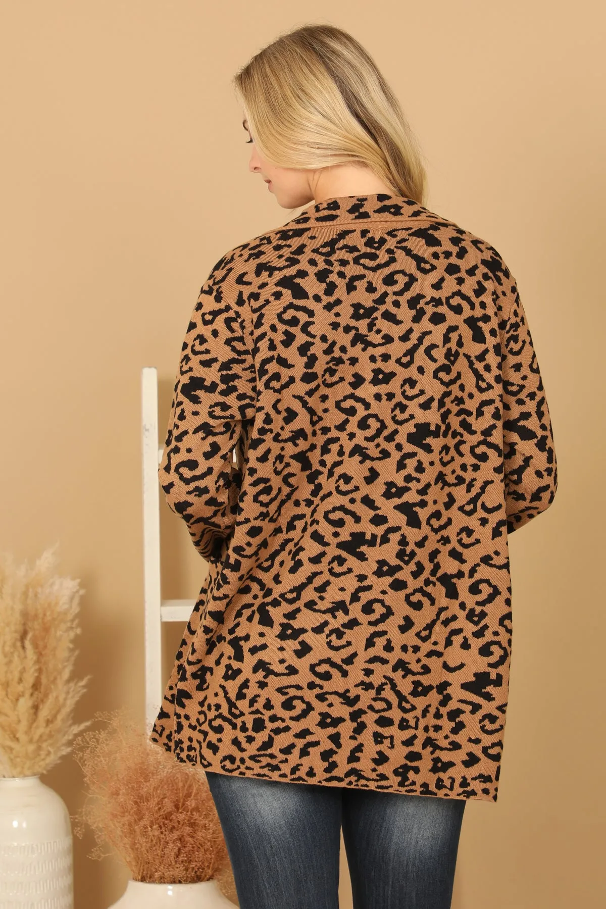 LONG SLEEVE LEOPARD OPEN CARDIGAN
