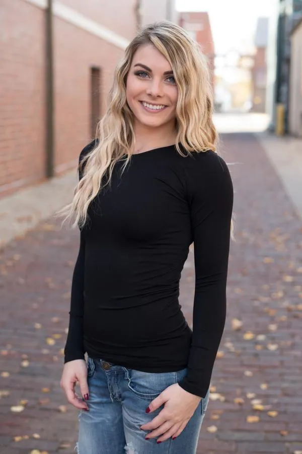 Long Sleeve Seamless Top - Black
