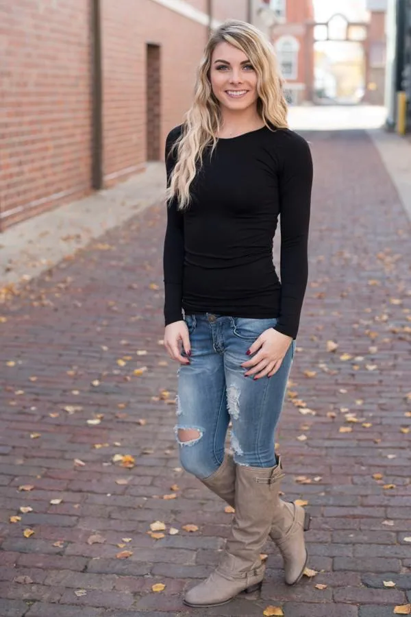 Long Sleeve Seamless Top - Black