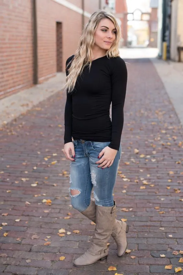 Long Sleeve Seamless Top - Black