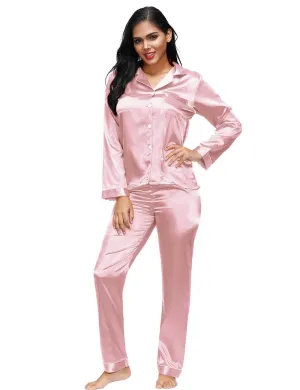 Long Sleeve Silk Pajamas Set Two Piece Set