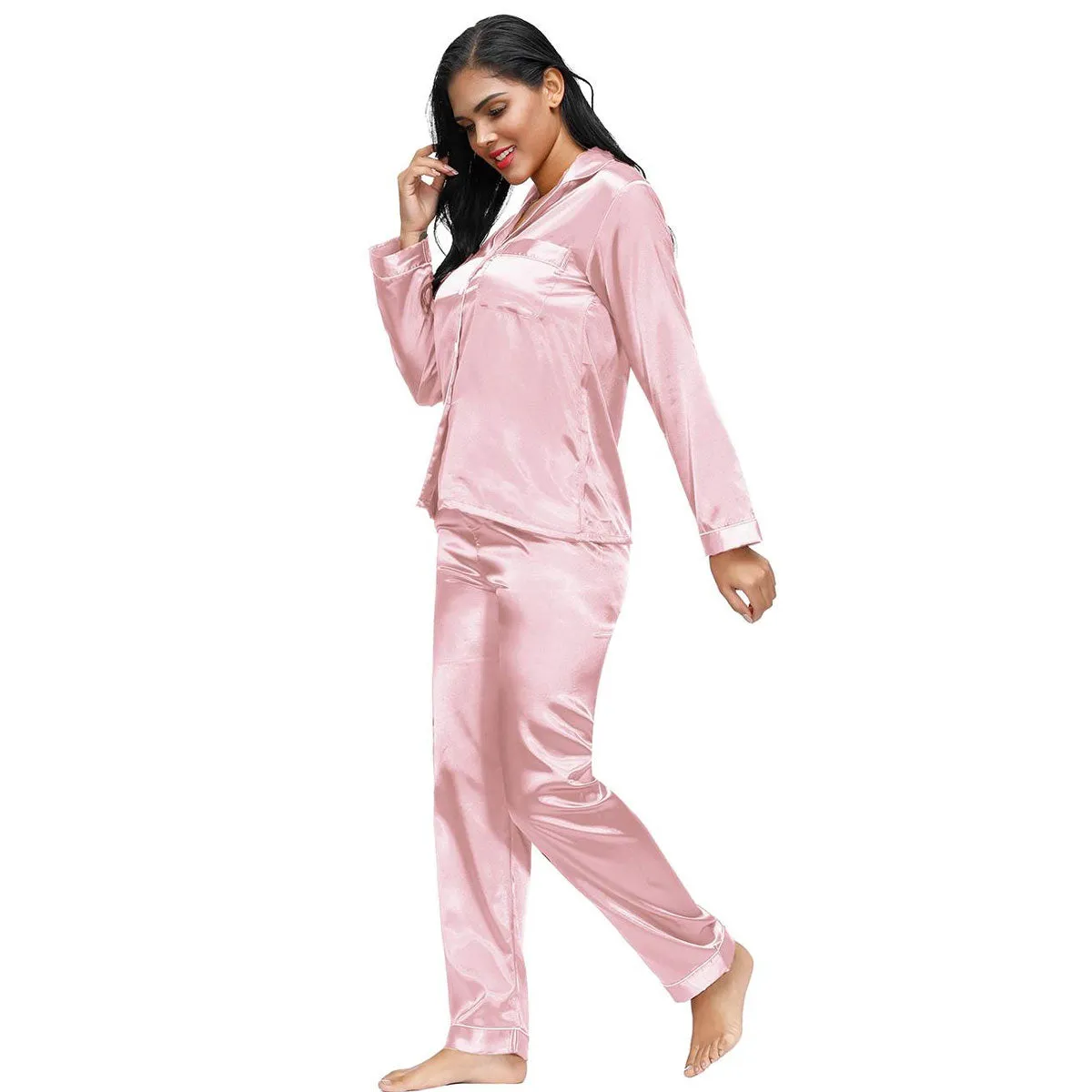Long Sleeve Silk Pajamas Set Two Piece Set