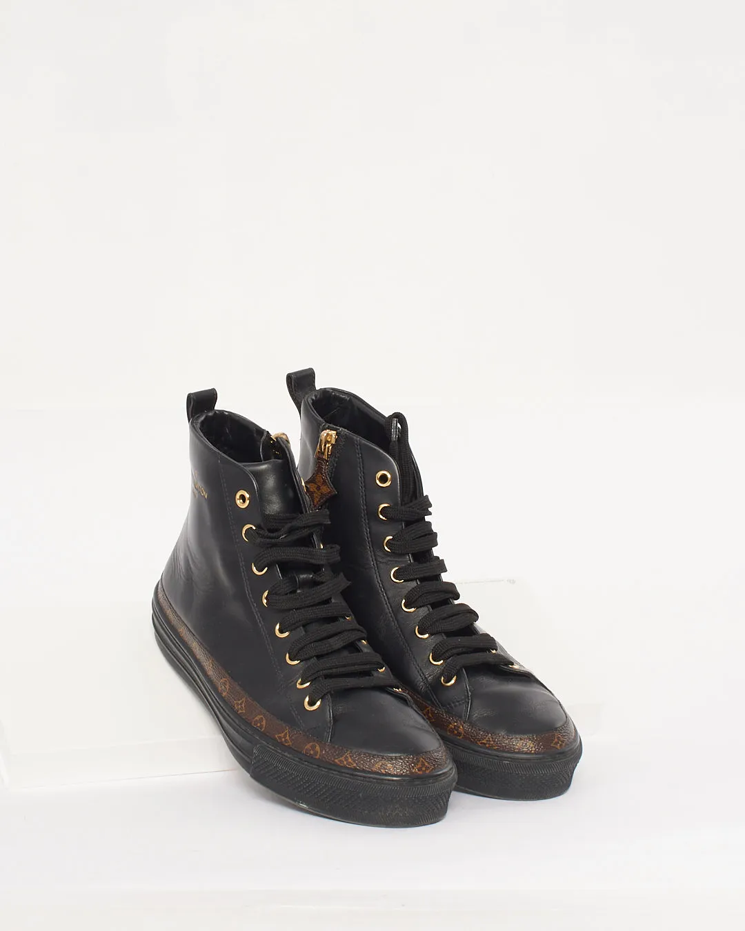 Louis Vuitton Black/Monogram Hightop Sneakers - 37.5