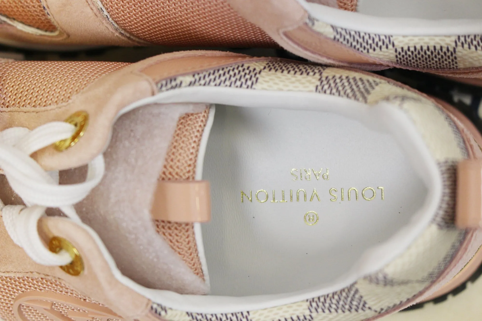 LOUIS VUITTON Run Away Sneakers Damier Azur Suede Size 36/1.2 Pink