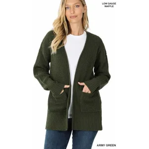 Low Gauge Waffle Open Cardigan Sweater