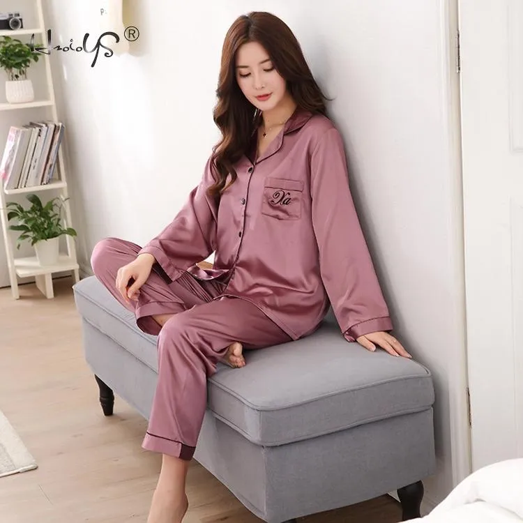 Luxury Pajama suit Satin Silk Pajamas Sets Couple Sleepwear Family Pijama Lover Night Suit Men &amp; Women Casual Home Clothing
