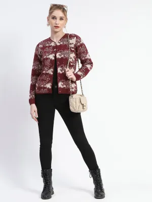 Madame Abstract Print Wine Red Button Down Cardigan
