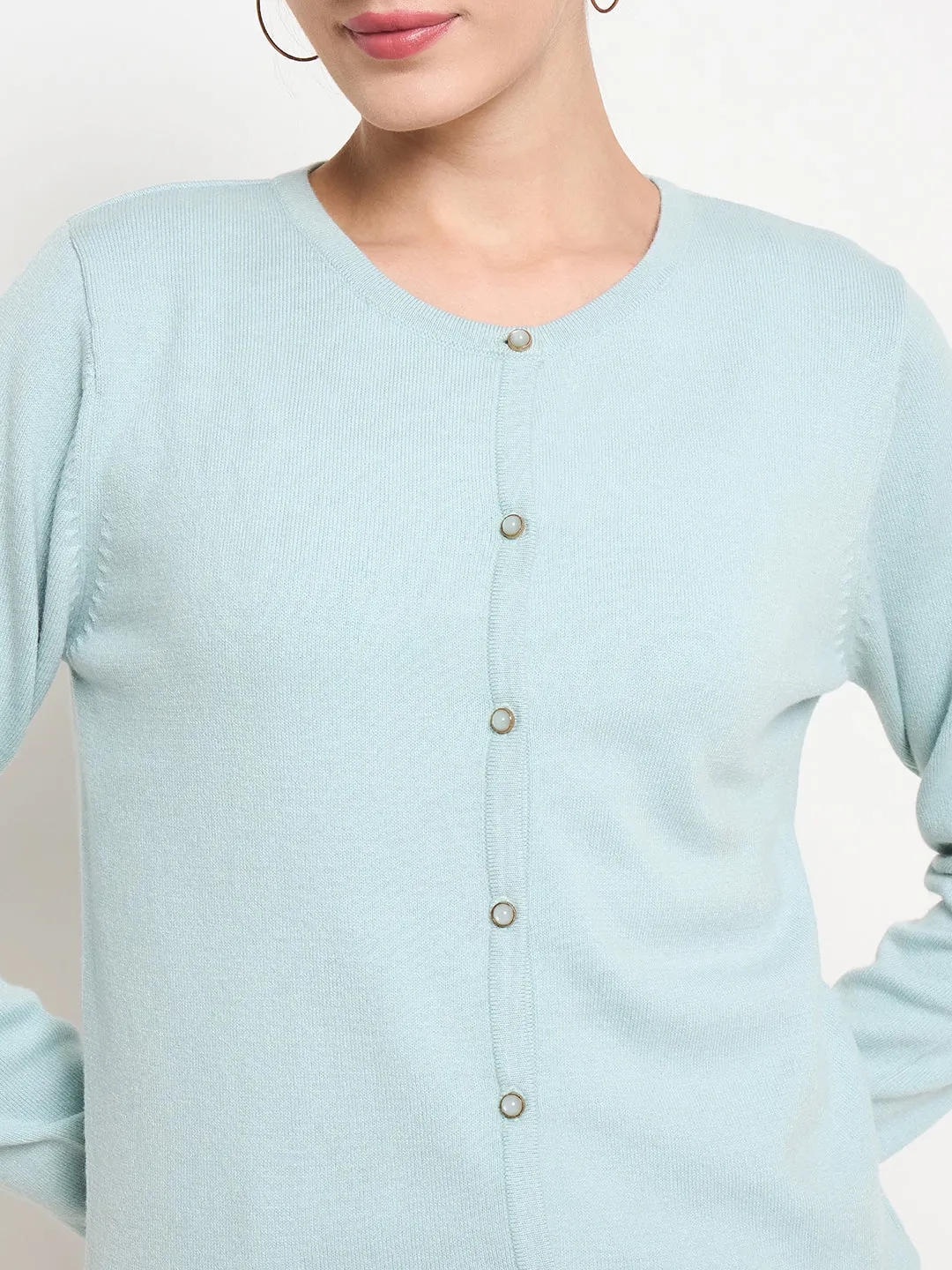 Madame Crew Neck Button Down Mint Green Cardigan